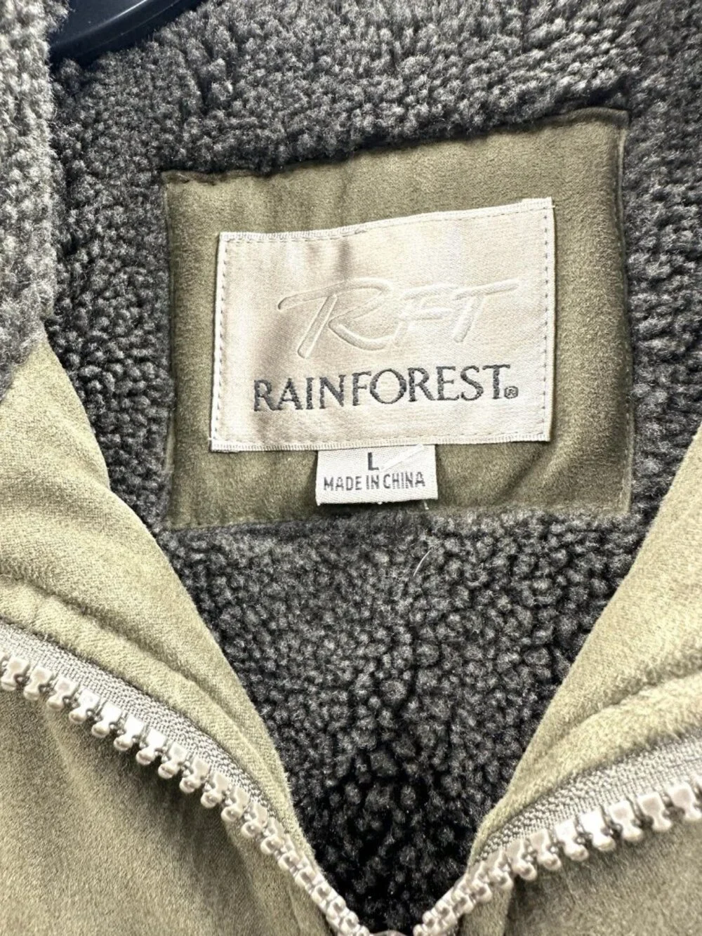 Rainforest RFT Mens Vest Size L Green Micro Suede Sherpa Fleece Lined Full Zip